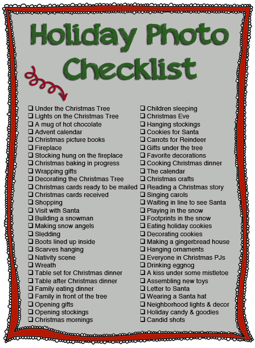 Holiday Photo Checklist Free Printable {Photography Inspiration}